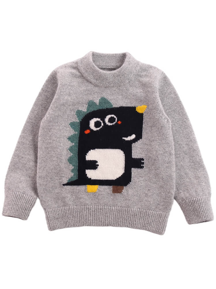 Kids Grey Cartoon Dinosaur Cashmere Sweater